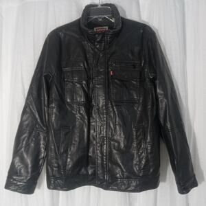 LEVI'S Trucker Jacket Sherpa Men XL Black Faux Leather Motorcycle Moto Biker